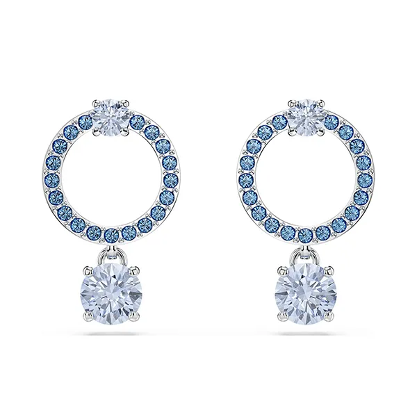 Khuyên Tai Nữ Swarovski Attract Drop Earrings Round Cut Blue Rhodium Plated 5723563 Màu Xanh