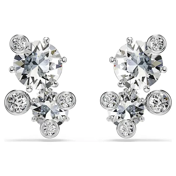 Khuyên Tai Nữ Swarovski Constella Stud Earrings Round Cut, White, Rhodium Plated 5732253 Màu Bạc