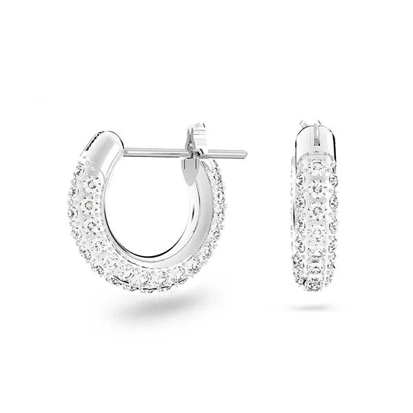 Khuyên Tai Nữ Swarovski Dextera Hoop Earrings Pavé, Small, White, Rhodium Plated 5446004 Màu Bạc
