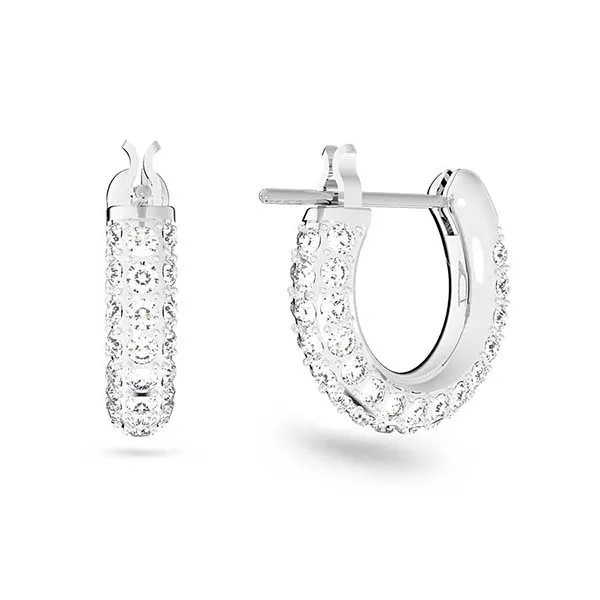 Khuyên Tai Nữ Swarovski Dextera Hoop Earrings Pavé, Small, White, Rhodium Plated 5446004 Màu Bạc