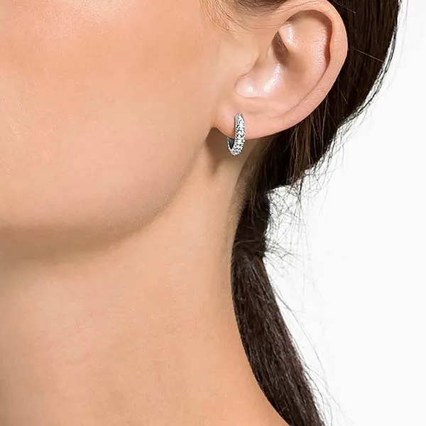 Khuyên Tai Nữ Swarovski Dextera Hoop Earrings Pavé, Small, White, Rhodium Plated 5446004 Màu Bạc
