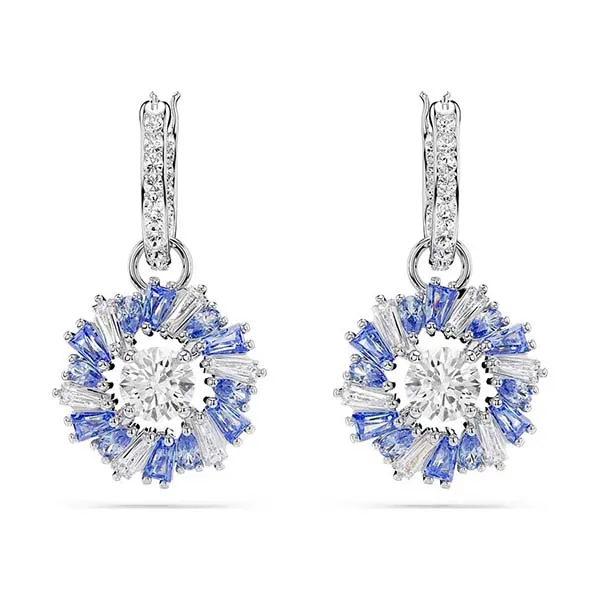 Khuyên Tai Nữ Swarovski Idyllia Drop Earrings Mixed Cuts, Flower, Blue, Rhodium Plated 5680016 Màu Xanh