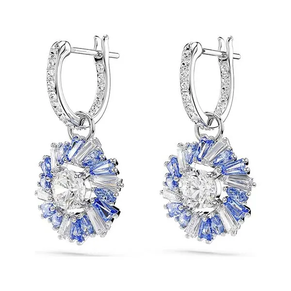 Khuyên Tai Nữ Swarovski Idyllia Drop Earrings Mixed Cuts, Flower, Blue, Rhodium Plated 5680016 Màu Xanh