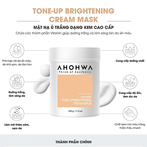 Mặt Nạ Ủ Hỗ Trợ Làm Sáng Da Ahohwa Tone-Up Brightening Cream Mask 500g