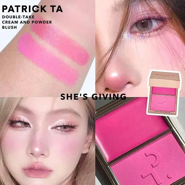 Phấn Má Hồng Patrick Ta Double-Take Cream And Power Blush Duo Màu She's Giving Hồng Lạnh