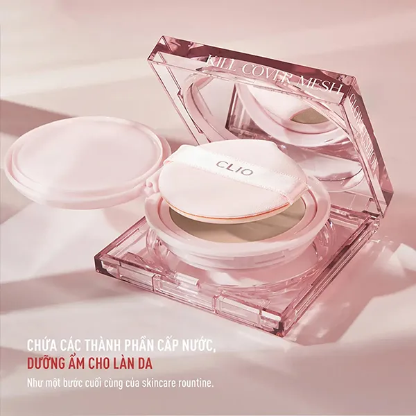 Phấn Nước Cushion Clio Kill Cover Mesh Glow SPF 50+, PA++++ Tone Lingerie 15g x 2 (Kèm Lõi)