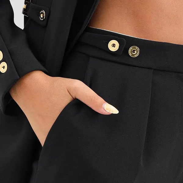 Quần Dài Nữ Elisabetta Franchi Straight Pants Gold-tone Metal Buttons And Details With Logo PA09956E2 110 Màu Đen Size 40