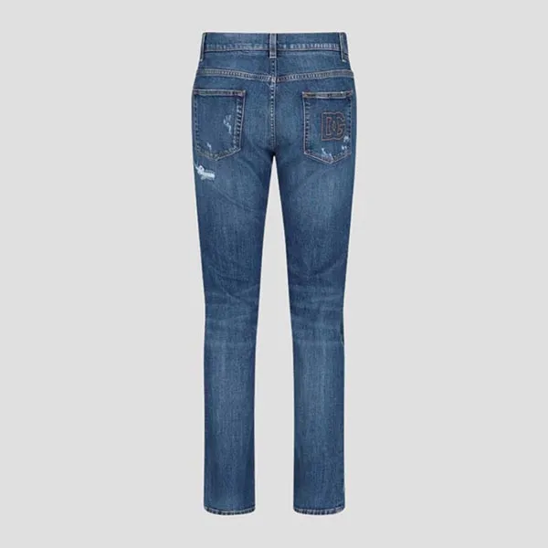 Quần Jean Nam Dolce & Gabbana D&G Blue Denim Ripped Pants Dáng Slim GY07CZ G8MX3 S9001 Màu Xanh Size 44