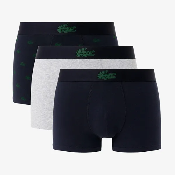 Set 3 Quần Lót Nam Lacoste 3-Pack Stretch Cotton Trunks 5H5154 I90 Màu Xanh Xám Size S