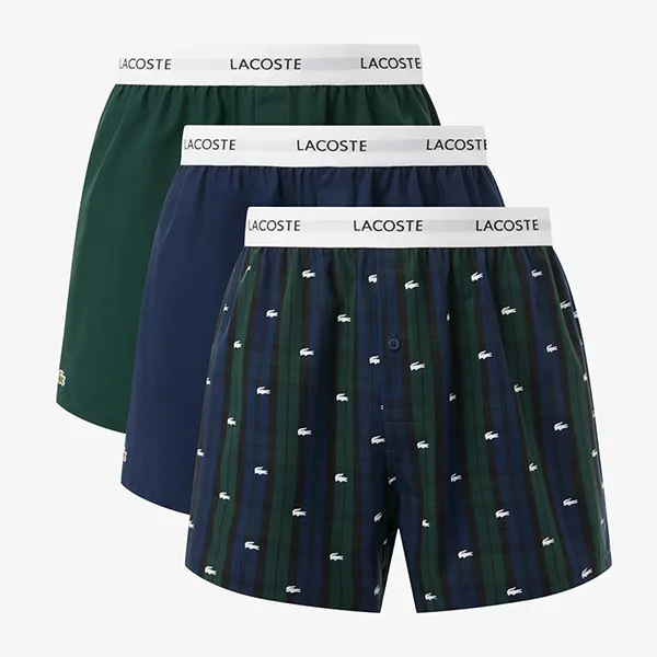 Set 3 Quần Ngủ Nam Lacoste 3-Pack Cotton Poplin Boxers 7H4963 A3I Màu Xanh Size S