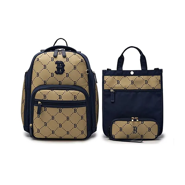 Set Balo Và Túi Tote Trẻ Em MLB Jacquard Monogram 7ABKMD35N-NYS Màu Be Xanh