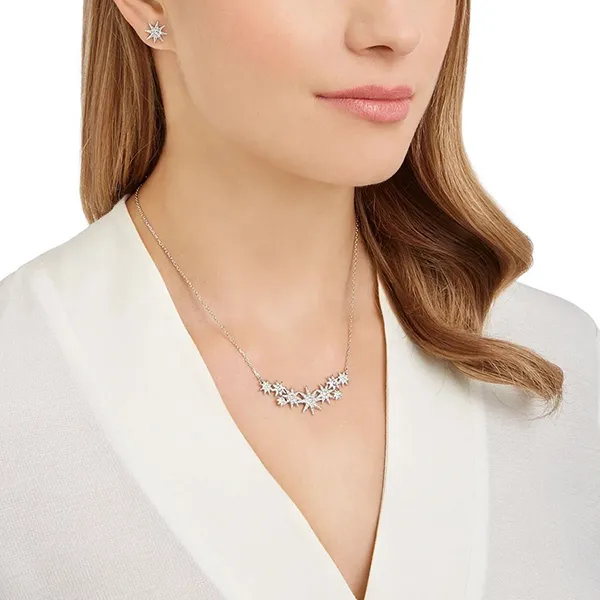 Set Dây Chuyền + Khuyên Tai Nữ Swarovski Fizzy Set Star, White, Rhodium Plated 5528944 Màu Bạc