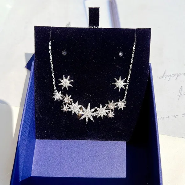 Set Dây Chuyền + Khuyên Tai Nữ Swarovski Fizzy Set Star, White, Rhodium Plated 5528944 Màu Bạc