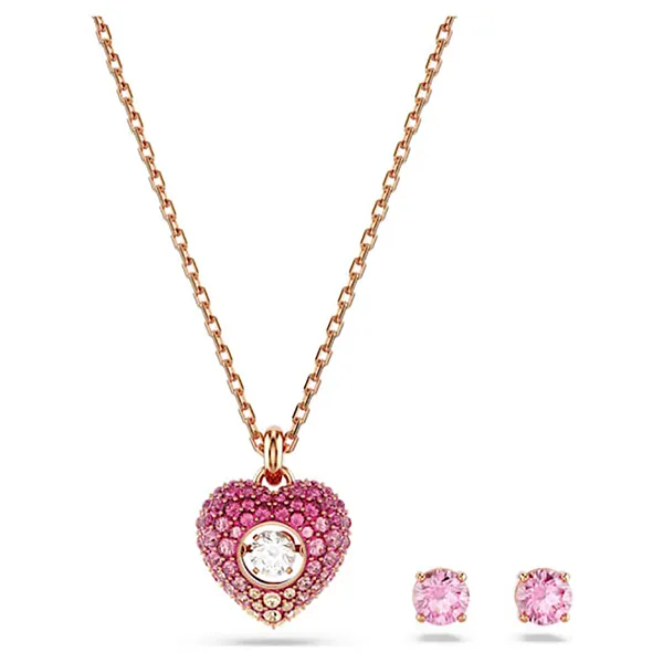 Set Dây Chuyền + Khuyên Tai Nữ Swarovski Hyperbola Set Heart, Pink, Rose Gold-tone Plated 5683574 Màu Vàng Hồng