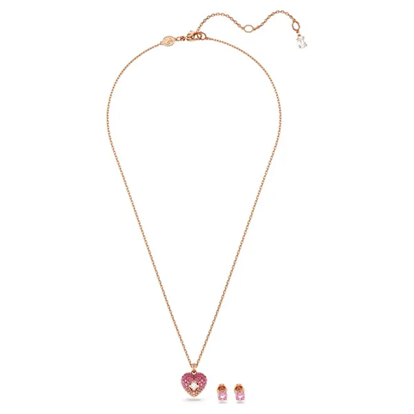 Set Dây Chuyền + Khuyên Tai Nữ Swarovski Hyperbola Set Heart, Pink, Rose Gold-tone Plated 5683574 Màu Vàng Hồng