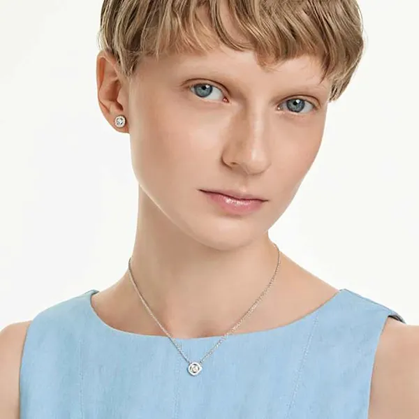 Set Dây Chuyền Và Khuyên Tai Swarovski Una Angelic set Round Cut, White, Rhodium Plated 5734678 Màu Bạc