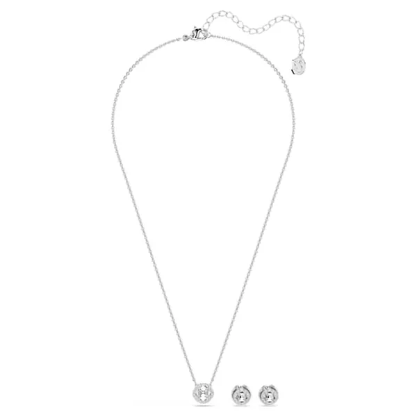 Set Dây Chuyền Và Khuyên Tai Swarovski Una Angelic set Round Cut, White, Rhodium Plated 5734678 Màu Bạc