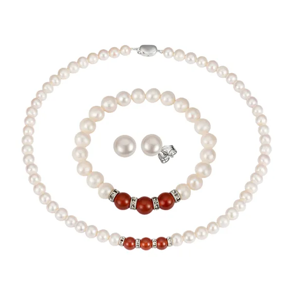 Set Dây Chuyền, Vòng Tay, Khuyên Tai Nữ Kya Jewel Sweet Agate JS20 Màu Trắng Ngà