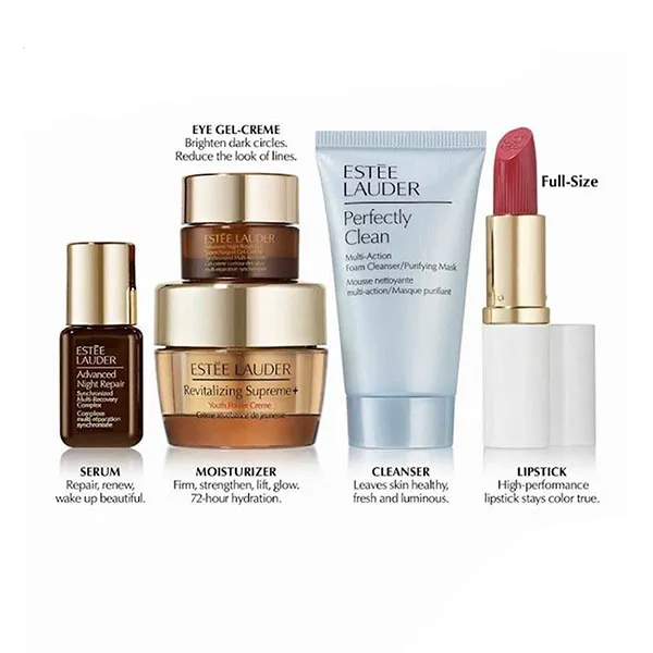 Set Dưỡng Da Estée Lauder Revitalizing Supreme Crème Serum Eye Care Lipstick Set 6 Món