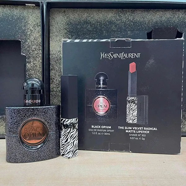Set Nước Hoa YSL Black Opium 30ml + Son Slim Shade N302 Màu Hồng Đỏ Đất (2 Món)