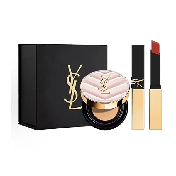 Set Phấn Nước Cushion Yves Saint Laurent YSL Tone B10 + Son The Slim 28 Màu Hồng San
