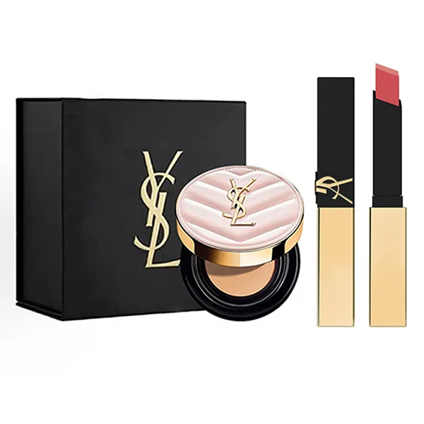 Set Phấn Nước Cushion Yves Saint Laurent YSL Tone B10 + Son The Slim 35 Pink Stiletto Màu Hồng Đào Baby