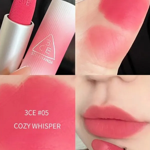 Set Son Lì 3CE Cashmere Hug Lipstick (07 Knit Đỏ Nâu Fullsize + Mini 05 Cozy Whisper Hồng Rose)
