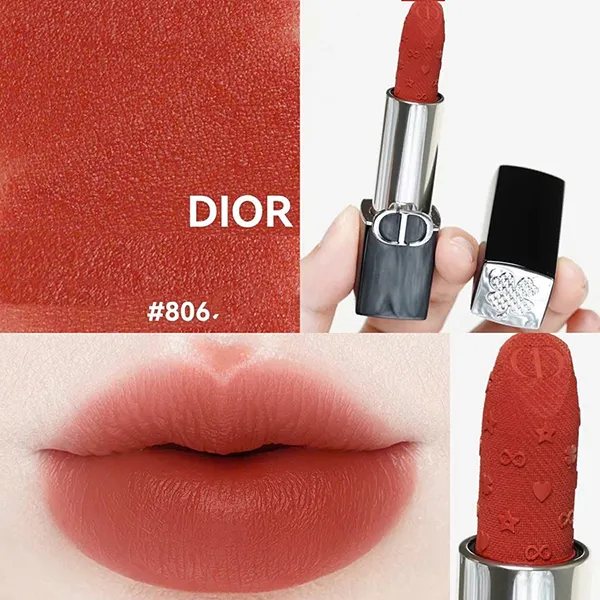 Son Dior Rouge Dior Couture Lipstick Velvet Limited Edition New Years 2026 Màu 806 Red Luck Đỏ Nâu Gạch