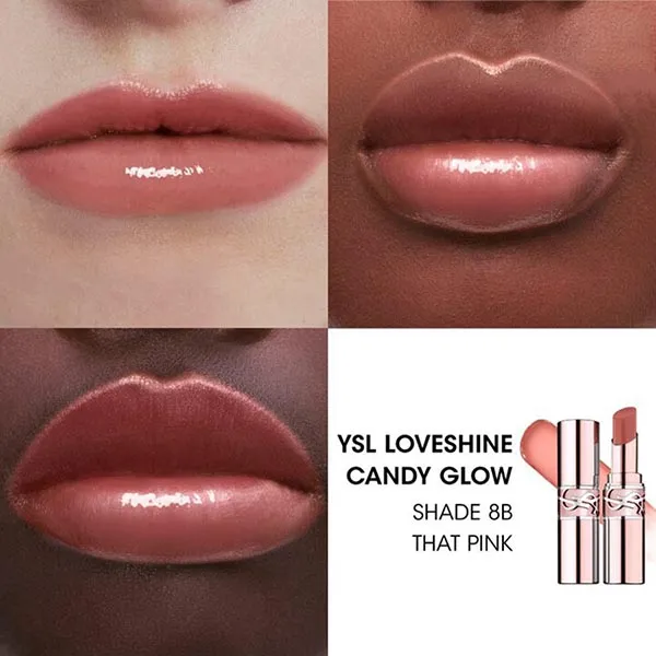 Son Dưỡng Yves Saint Laurent YSL Loveshine Candy Glow 8B That Pink Lipstick Màu Hồng Gỗ