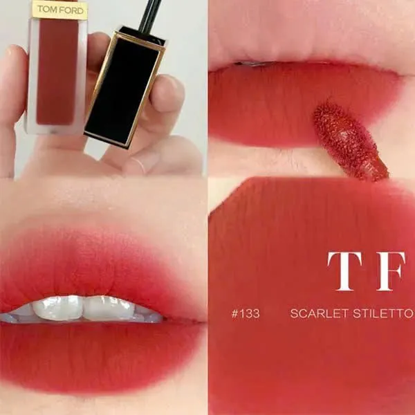 Son Kem Tom Ford TF Lip Liquid Luxe Matte 133 Carlet Stiletto Màu Đỏ Gạch