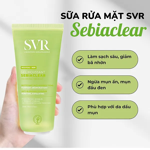 Sữa Rửa Mặt Nhẹ Nhàng Dành Cho Da Dầu SVR Sebiaclear Gel Moussant 200ml