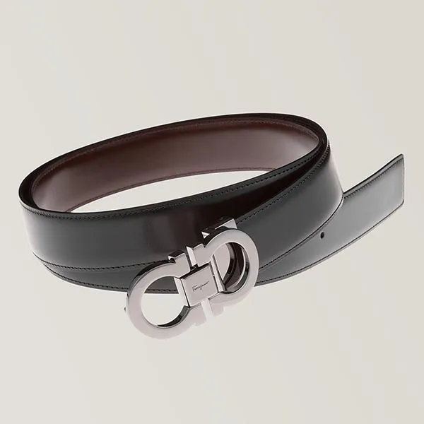 Thắt Lưng Hai Mặt Cho Nam Salvatore Ferragamo Double Gancini Reversible Leather Belt Bản 3.5cm Màu Đen Size 100