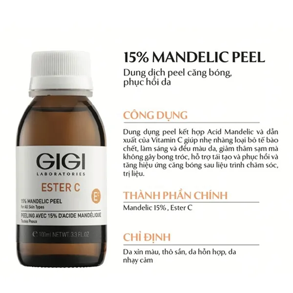 Tinh Chất Hỗ Trợ Căng Bóng Và Sáng Da Gigi Laboratories Ester C Mandelic Peel 15% 100ml