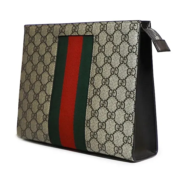 Túi Cầm Tay Nam Gucci GG Supreme Canvas Web Clutch 475316 Phối Màu