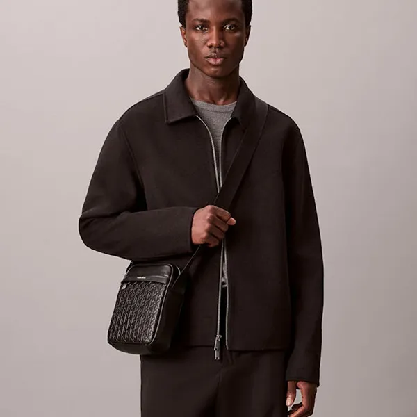 Túi Đeo Chéo Nam Calvin Klein CK Embossed Allover Monogram Reporter Bag 4D3204G - 001 Màu Đen