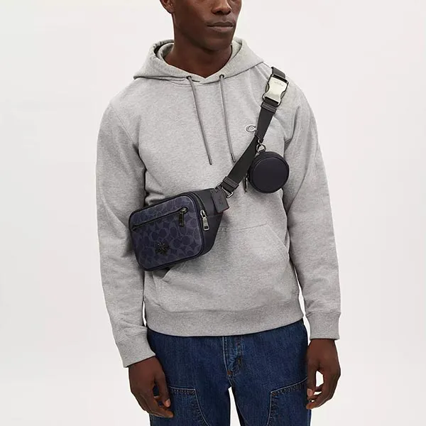 Túi Đeo Chéo Nam Coach Elias Belt Bag In Signature Denim CU551 Màu Xanh Navy