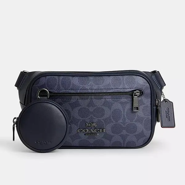 Túi Đeo Chéo Nam Coach Elias Belt Bag In Signature Denim CU551 Màu Xanh Navy