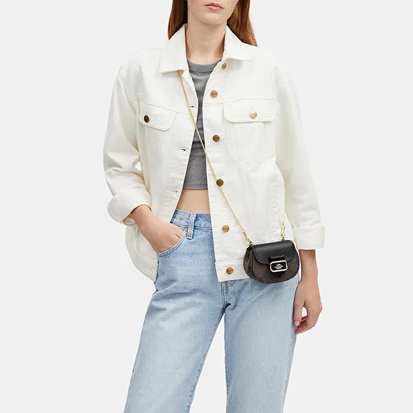 Túi Đeo Chéo Nữ Coach Morgan Card Case On A Chain In Signature Canvas CK439 Màu Nâu/Đen