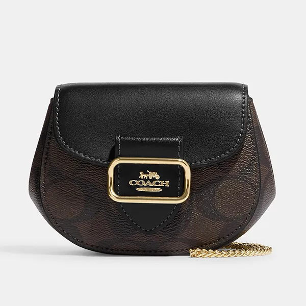 Túi Đeo Chéo Nữ Coach Morgan Card Case On A Chain In Signature Canvas CK439 Màu Nâu/Đen