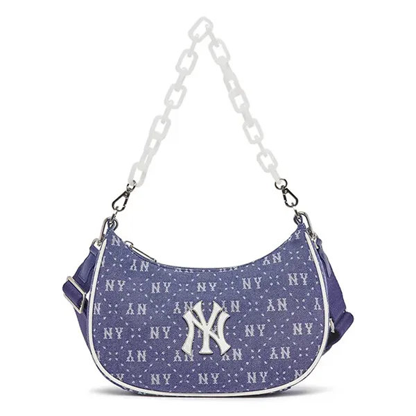 Túi Đeo Vai MLB Diamond Monogram Jacquard Denim Hobo New York Yankees Shoulder Bag 3ABQS023N-50NYD Màu Xanh Đậm
