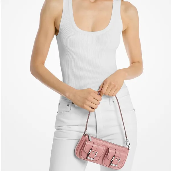 Túi Đeo Vai Nữ Michael Kors MK Zoe Small Pebbled Leather Pochette Shoulder Bag Màu Hồng