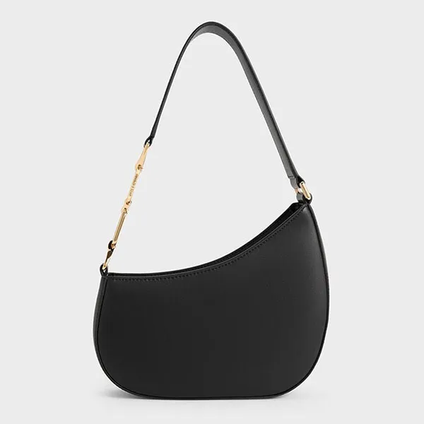 Túi Đeo Vai Nữ Charles & Keith CNK Agatha Chain-Accent Shoulder Bag Black CK2-20160188 Màu Đen