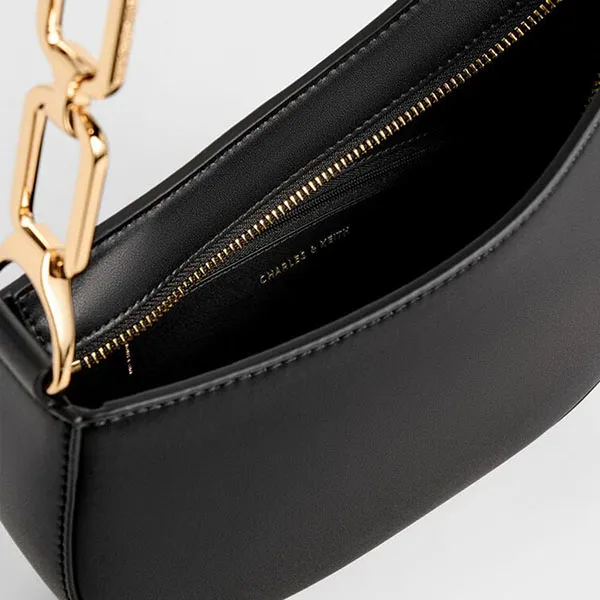 Túi Đeo Vai Nữ Charles & Keith CNK Agatha Chain-Accent Shoulder Bag Black CK2-20160188 Màu Đen