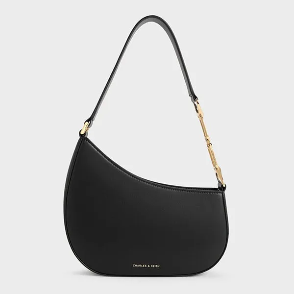 Túi Đeo Vai Nữ Charles & Keith CNK Agatha Chain-Accent Shoulder Bag Black CK2-20160188 Màu Đen
