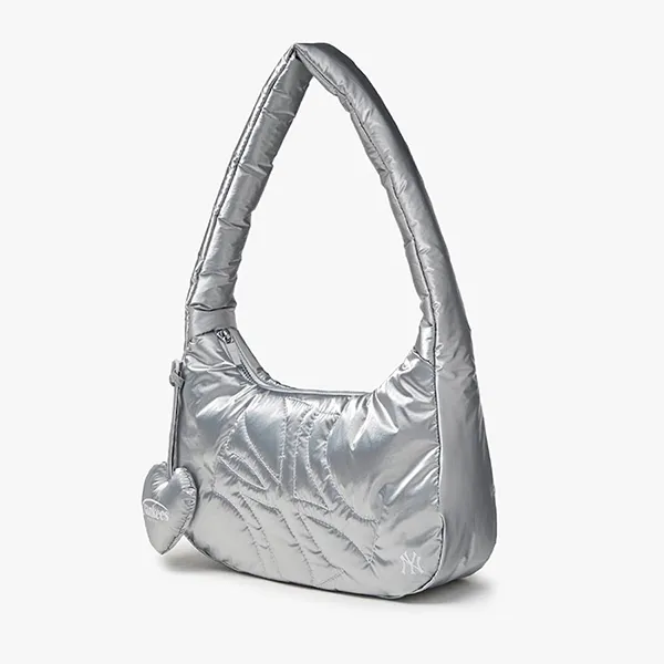 Túi Đeo Vai Nữ MLB Basic Sporty Stitch Hobo Bag New York Yankees Silver 3ABQS016N-50SIS Màu Bạc