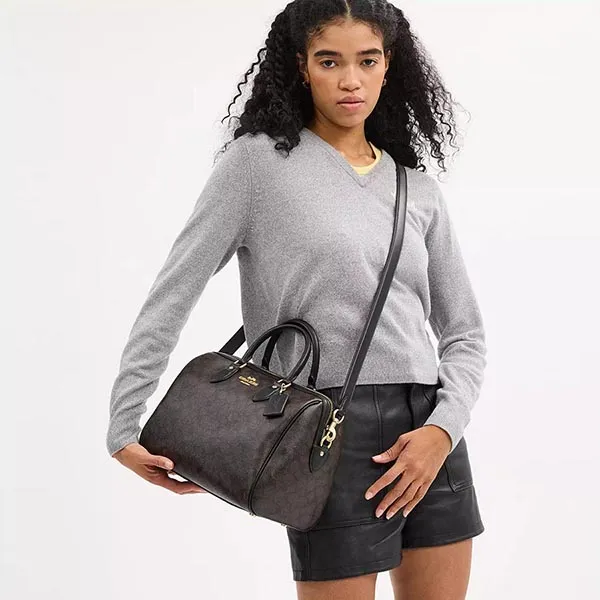 Túi Xách Tay Nữ Coach Rowan Large Satchel Bag In Signature Canvas CV959 Màu Nâu