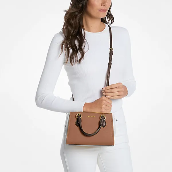 Túi Xách Tay Nữ Michael Kors MK Marilyn Small Color-Block Saffiano Leather Messenger Bag 35F5G6AM1T Luggage Multi Màu Nâu