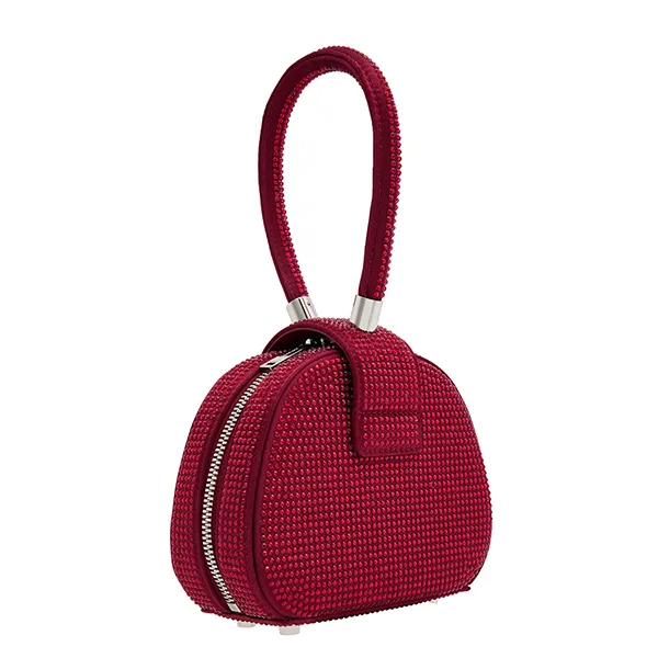 Túi Xách Tay Nữ Self-Portrait Micro Bow Crystal-Embellished Satin Top Handle Bag Màu Đỏ