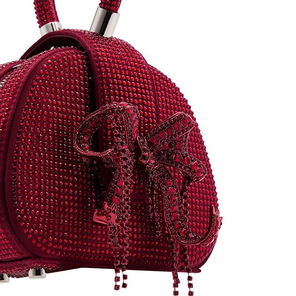 Túi Xách Tay Nữ Self-Portrait Micro Bow Crystal-Embellished Satin Top Handle Bag Màu Đỏ