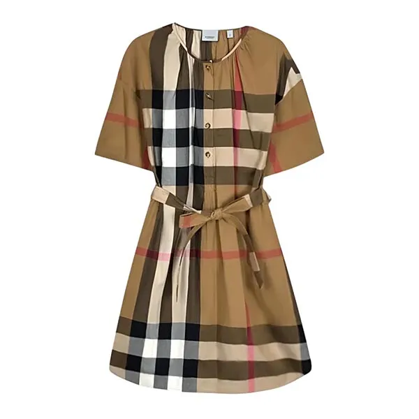 Váy Nữ Burberry Gretton Mid-length Cotton Dress Taupe Brown Check 8084311 Màu Nâu Size 6